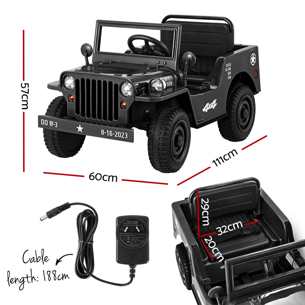 Electric Ride On Car Jeep Military - black